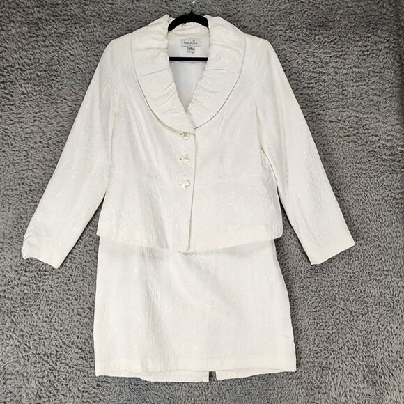 Isabella 2 Piece Suit Womens 12 Cream Long Sleeve Jacket Skirt *Read* - Picture 1 of 16